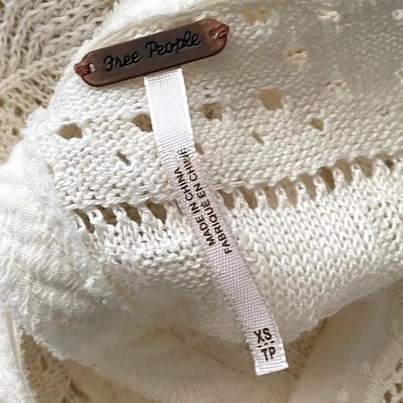 Free People Cream Crocheted Lace Bell Sleeve Top, Size XS Romantic Boho - Picture 12 of 15